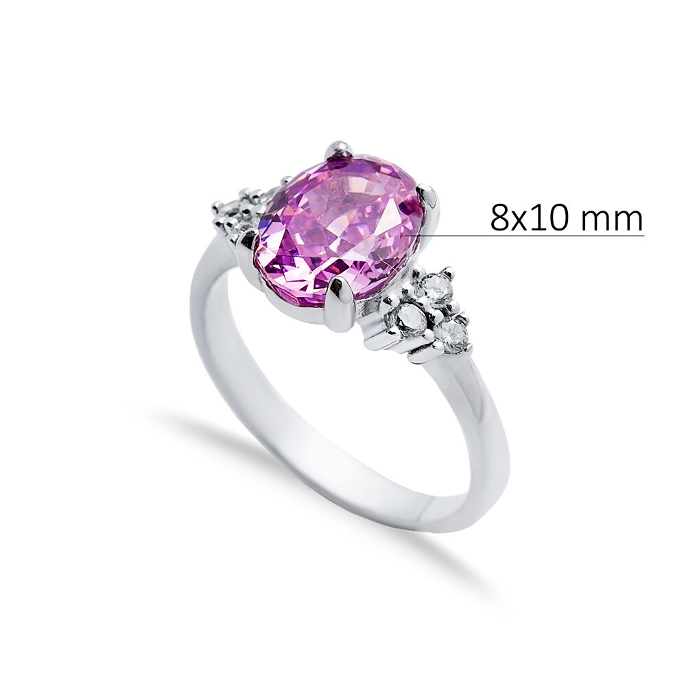 Pink CZ Stone Oval Design Cluster Zircon Ring Jewelry