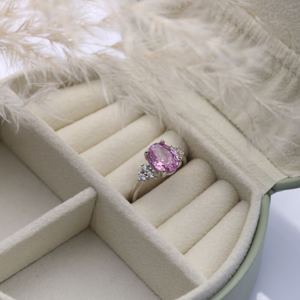 Pink CZ Stone Oval Design Cluster Zircon Ring Jewelry