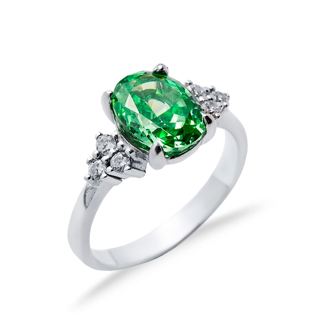 Emerald CZ Stone Oval Design Cluster Zircon Ring Jewelry