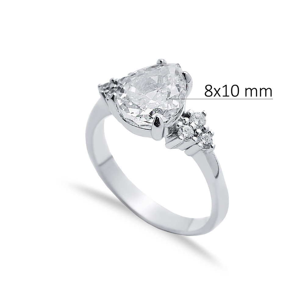 Pear Drop Design White CZ Stone Cluster Zircon Ring Jewelry