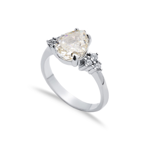 Pear Drop Off White CZ Stone Zircon Cluster Ring Jewelry