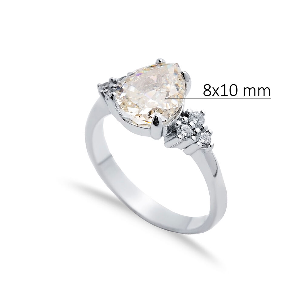 Pear Drop Off White CZ Stone Zircon Cluster Ring Jewelry