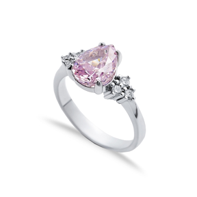 Light Pink CZ Stone Pear Drop Design Cluster Zircon Ring