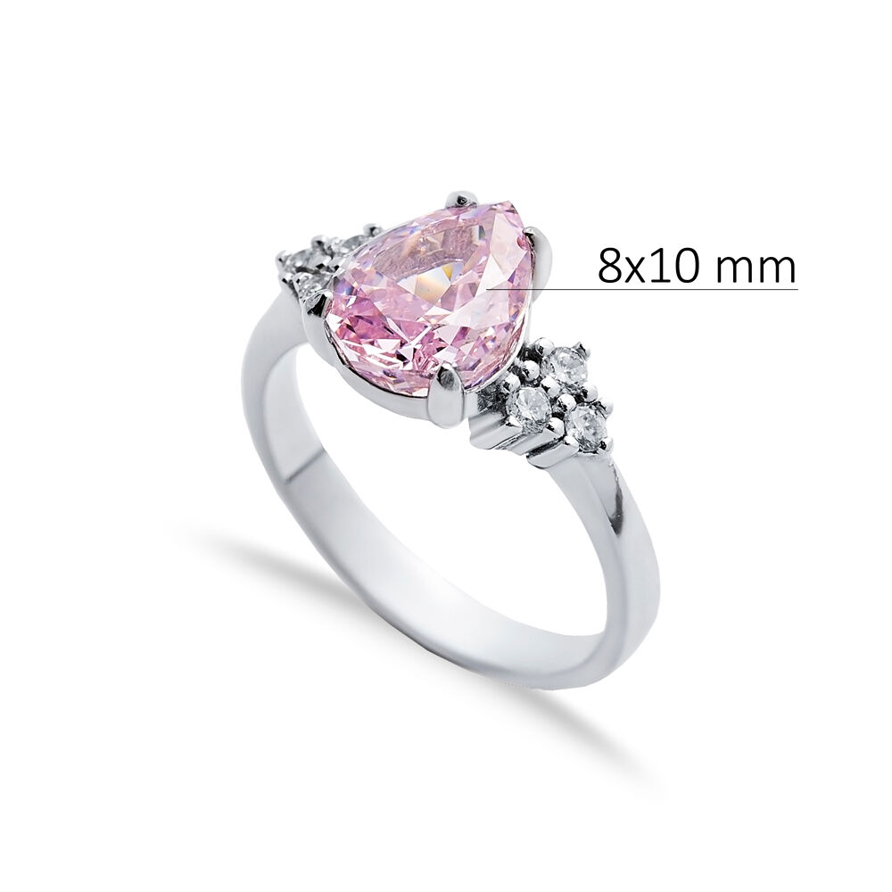 Light Pink CZ Stone Pear Drop Design Cluster Zircon Ring