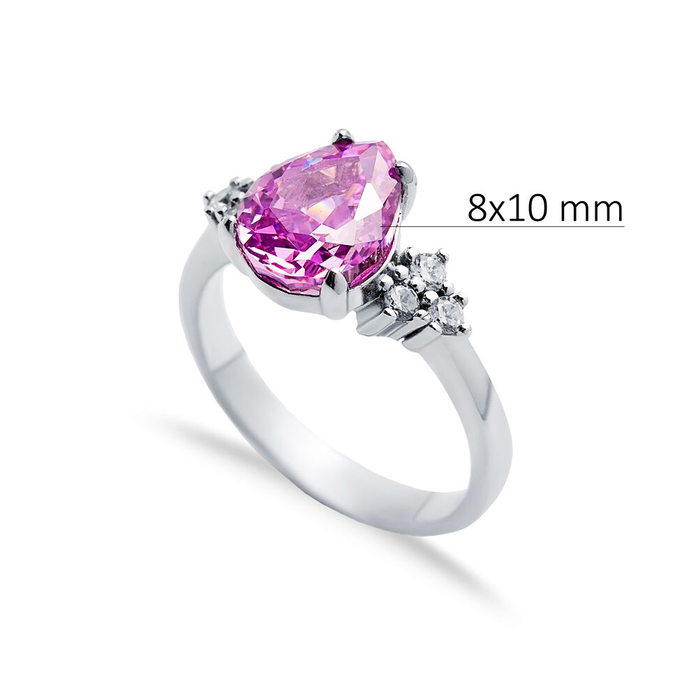 Pink CZ Stone Pear Drop Design Cluster Zircon Ring