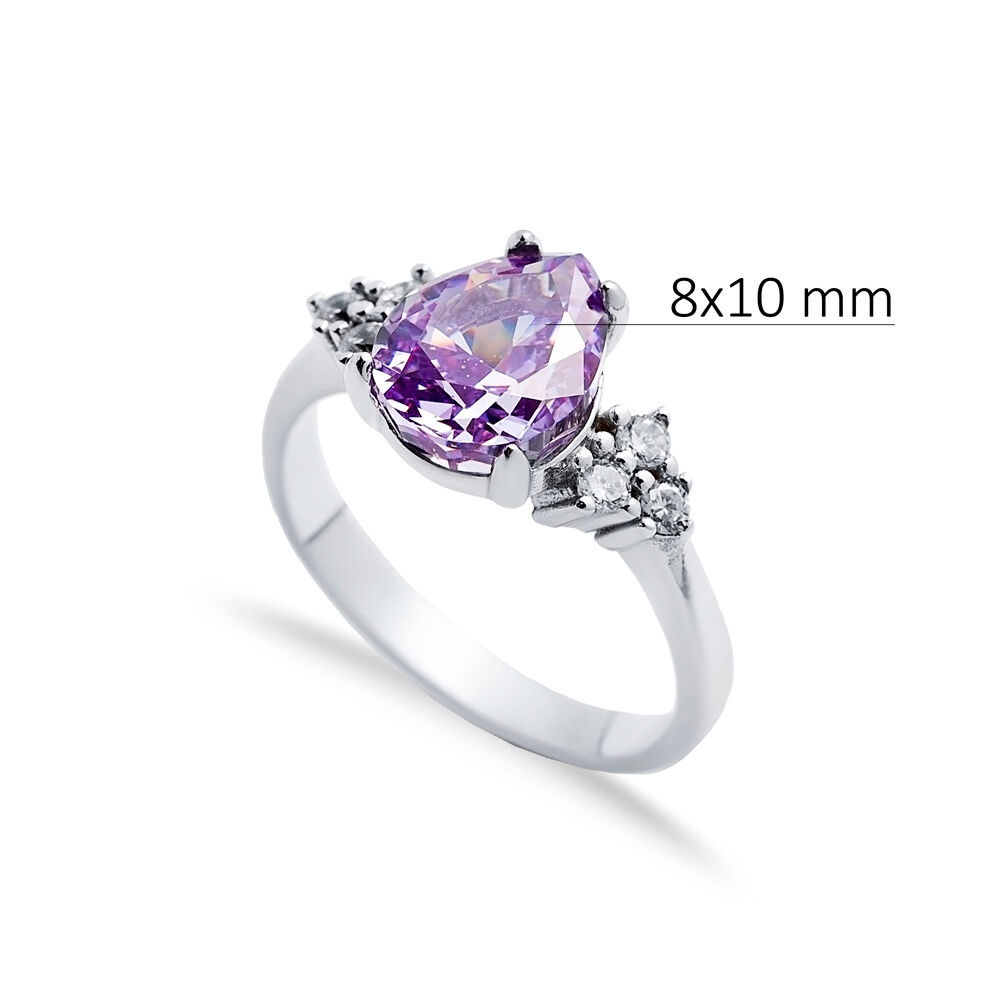 Amethyst CZ Stone Pear Drop Design Cluster Zircon Ring