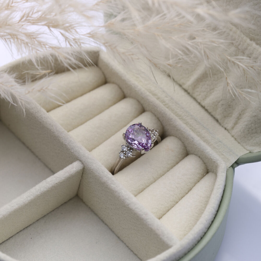 Amethyst CZ Stone Pear Drop Design Cluster Zircon Ring