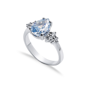Aquamarine CZ Stone Pear Drop Cluster Zircon Ring