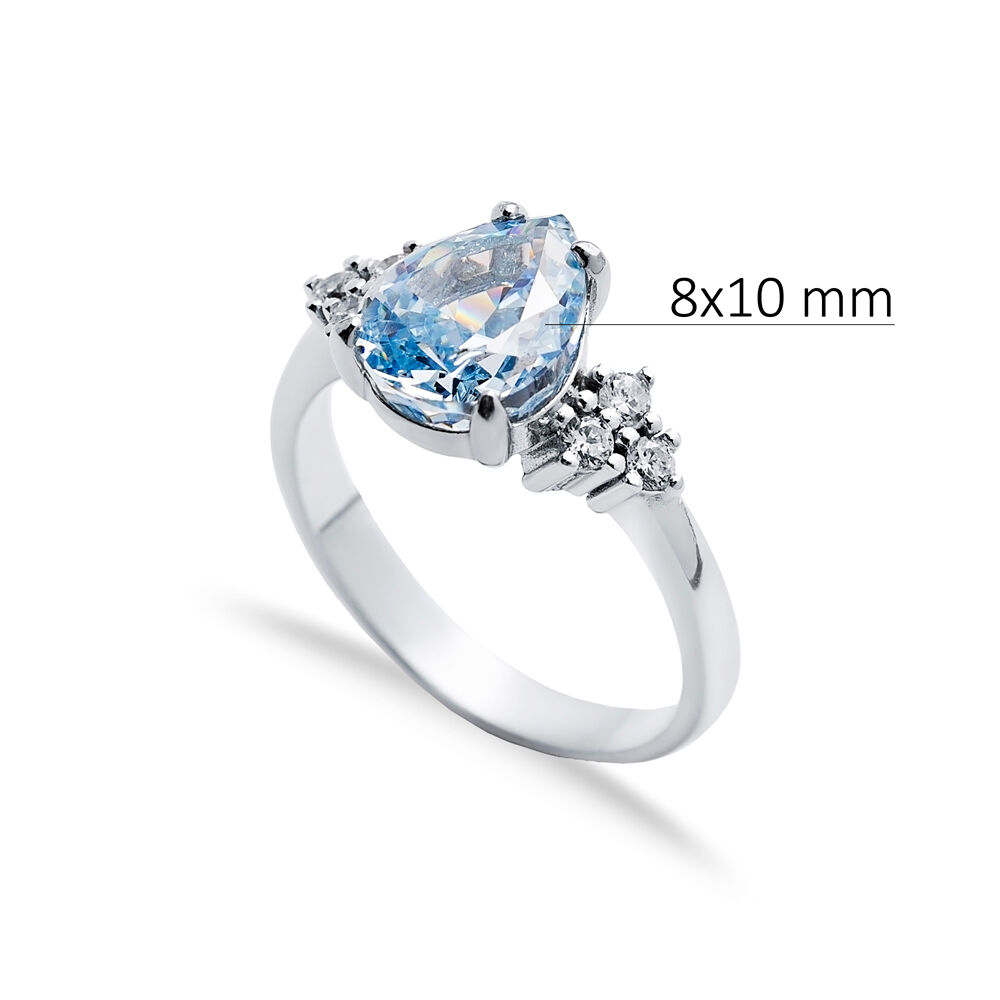 Aquamarine CZ Stone Pear Drop Cluster Zircon Ring