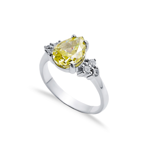 Yellow Citrine CZ Stone Pear Drop Cluster Zircon Ring