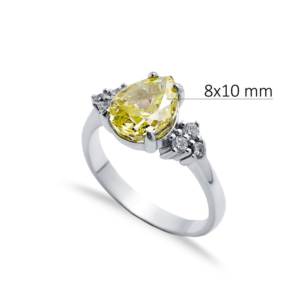 Yellow Citrine CZ Stone Pear Drop Cluster Zircon Ring