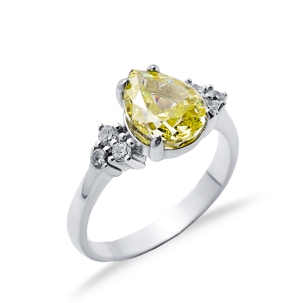 Yellow Citrine CZ Stone Pear Drop Cluster Zircon Ring