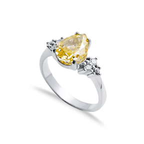 Citrine CZ Stone Pear Drop Cluster Zircon Ring