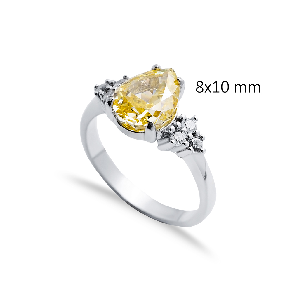 Citrine CZ Stone Pear Drop Cluster Zircon Ring