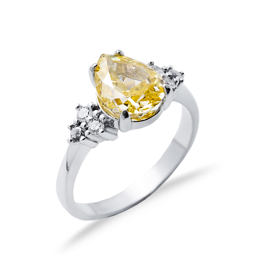 Citrine CZ Stone Pear Drop Cluster Zircon Ring