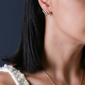 CZ Stone Triple Line Silver Wholesale Stud Earrings