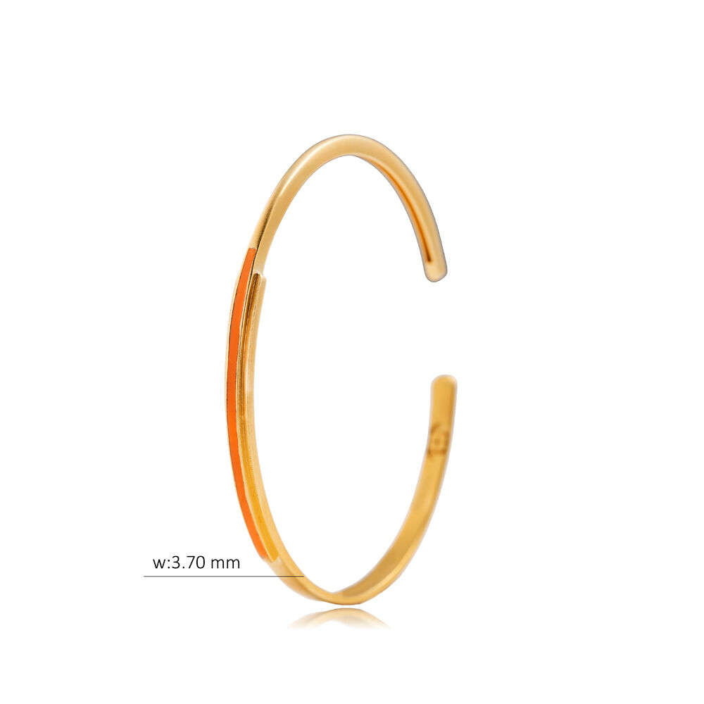 Orange Enamel Dainty Design Sterling Silver Bangle Jewelry