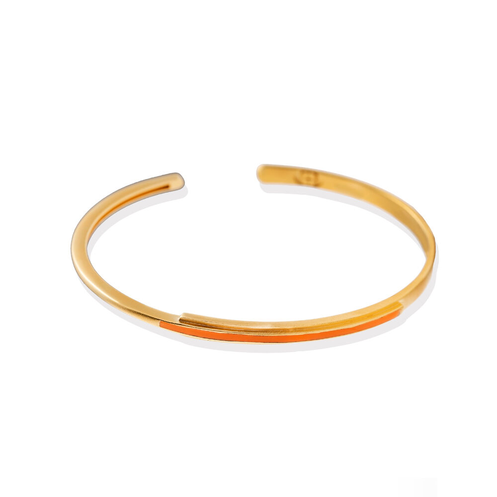 Orange Enamel Dainty Design Sterling Silver Bangle Jewelry