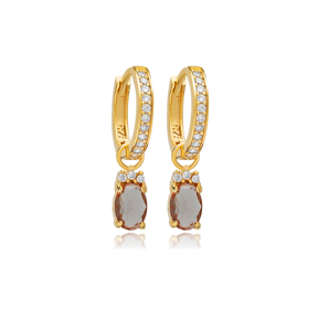 Dainty Hoop Oval Zultanite CZ Stone Silver Dangle Earrings