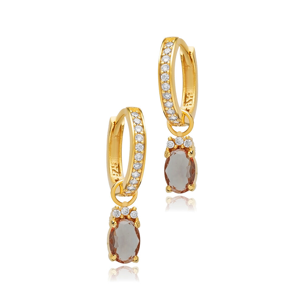 Dainty Hoop Oval Zultanite CZ Stone Silver Dangle Earrings