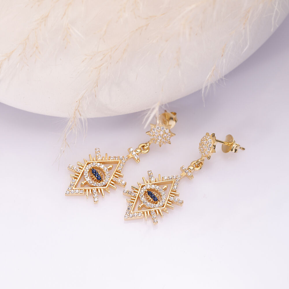 Fashionable Evil Eye Design Earrings Wholesale Turkish Sterling Silver Jewelry