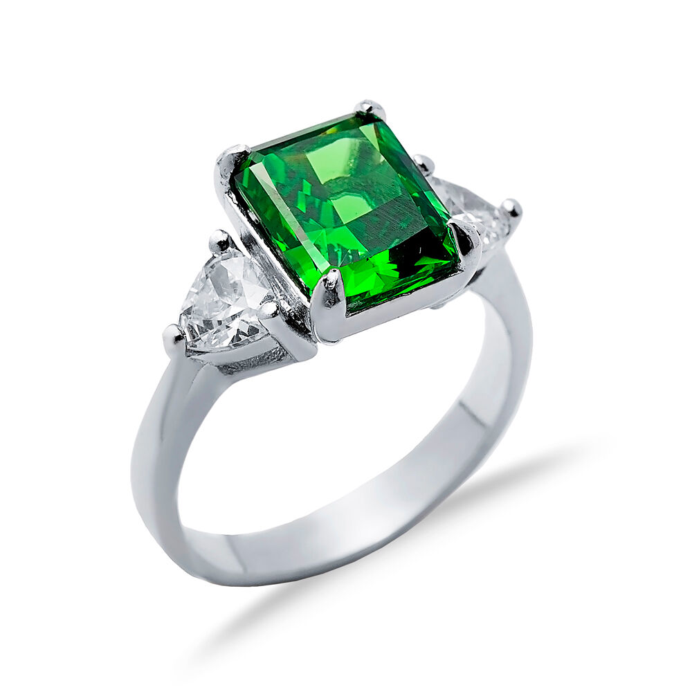 Emerald CZ Stone Baguette Design Cluster Zircon Ring Jewelry