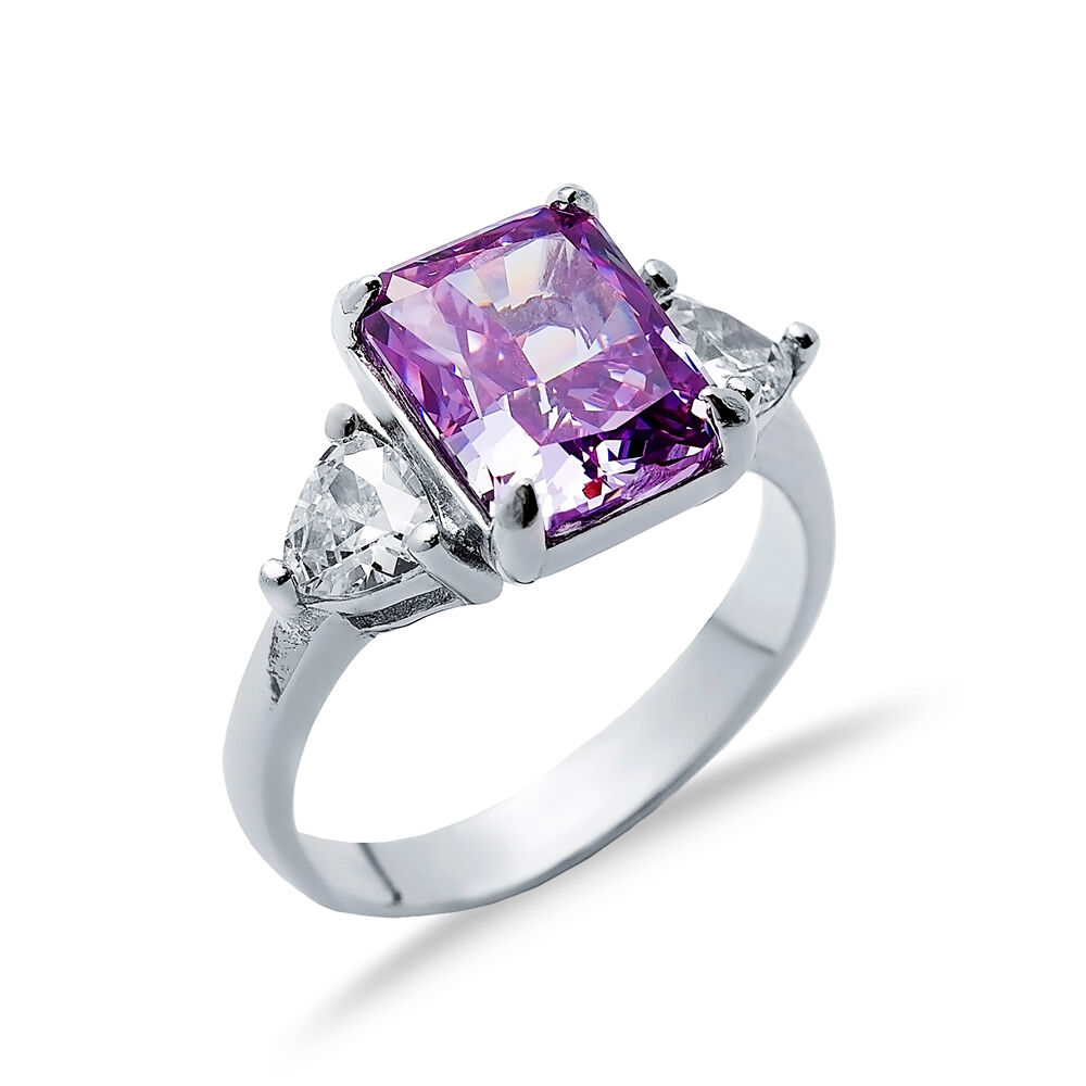 Amethyst CZ Stone Baguette Design Cluster Zircon Ring Jewelry