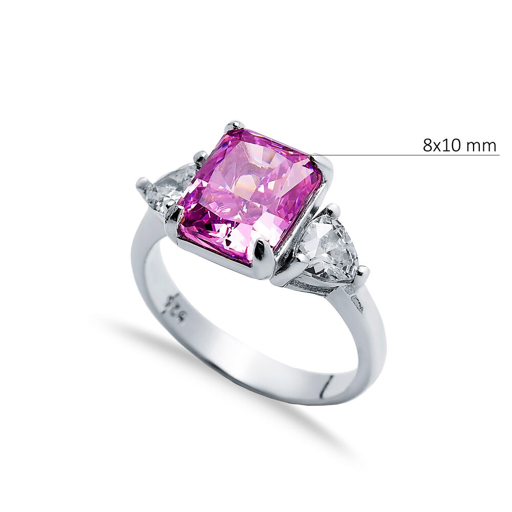 Pink CZ Stone Baguette Design Cluster Zircon Ring Jewelry