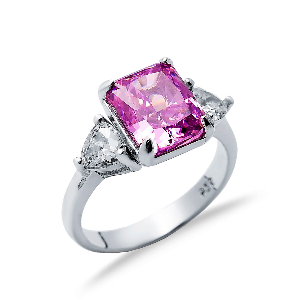 Pink CZ Stone Baguette Design Cluster Zircon Ring Jewelry