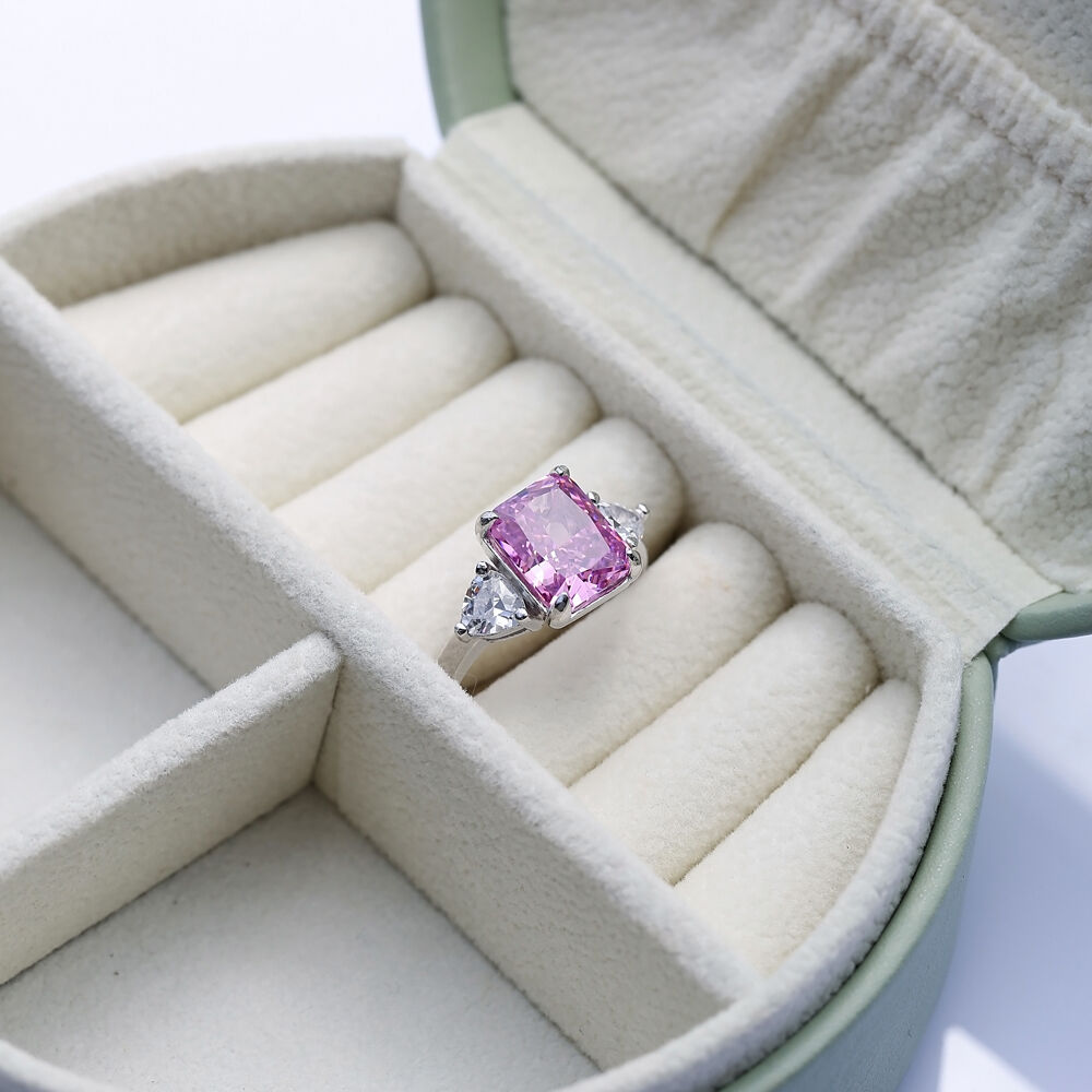 Pink CZ Stone Baguette Design Cluster Zircon Ring Jewelry