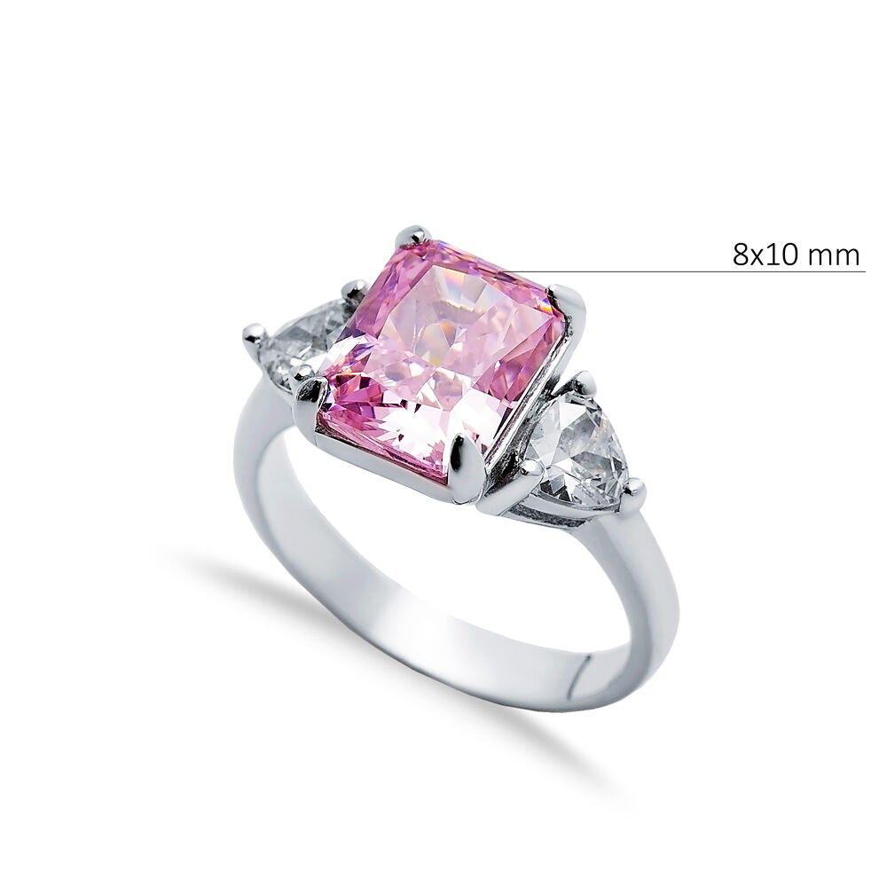 Light Pink CZ Stone Baguette Design Cluster Zircon Ring Jewelry