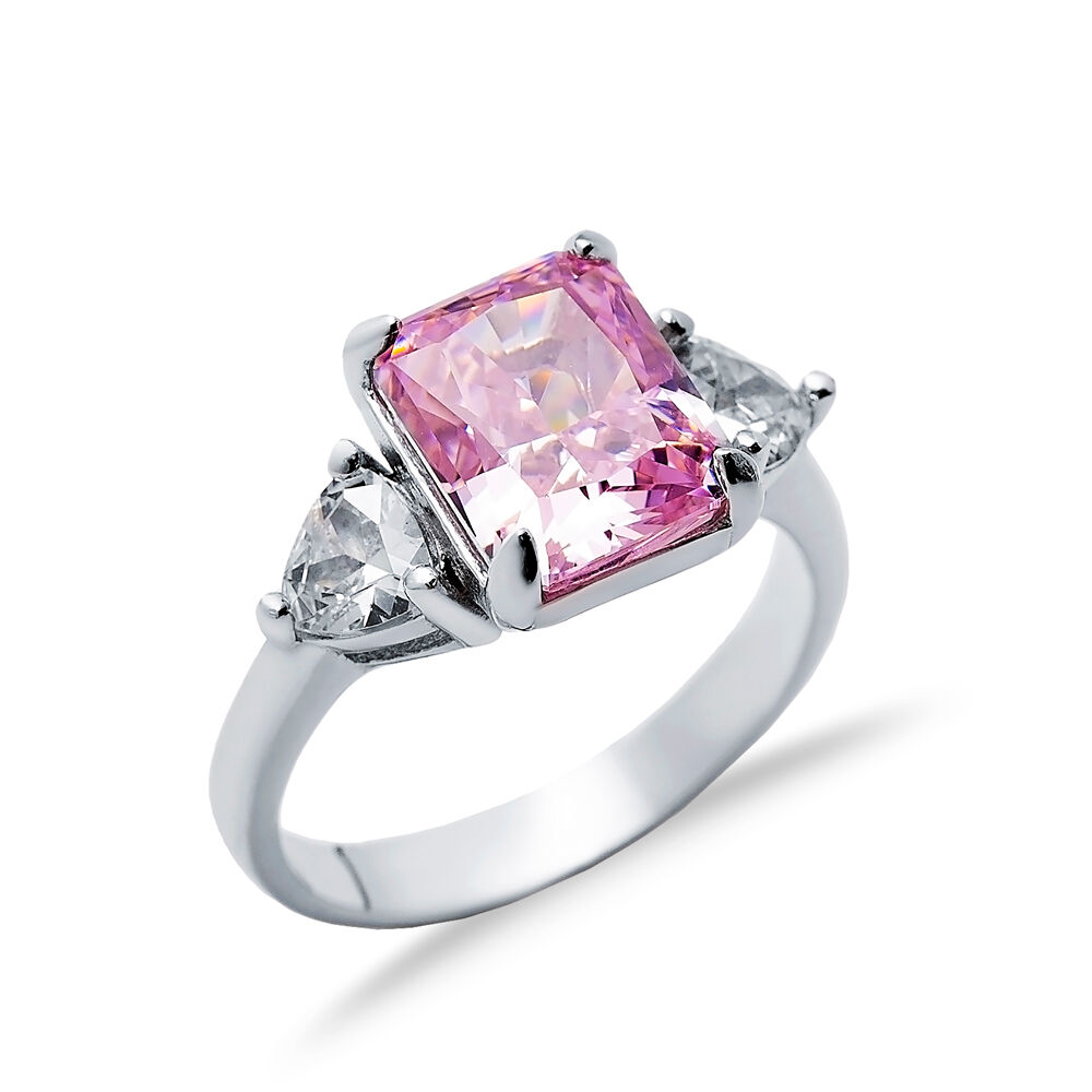 Light Pink CZ Stone Baguette Design Cluster Zircon Ring Jewelry