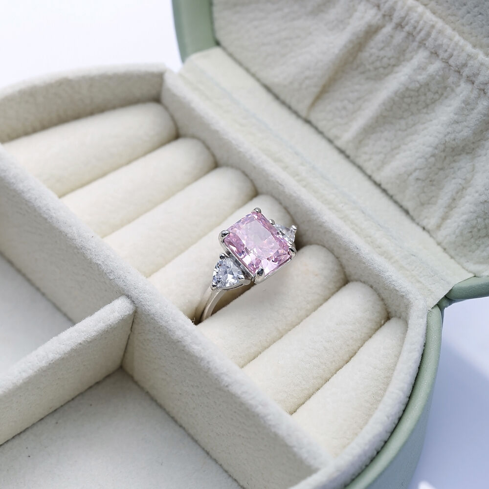 Light Pink CZ Stone Baguette Design Cluster Zircon Ring Jewelry