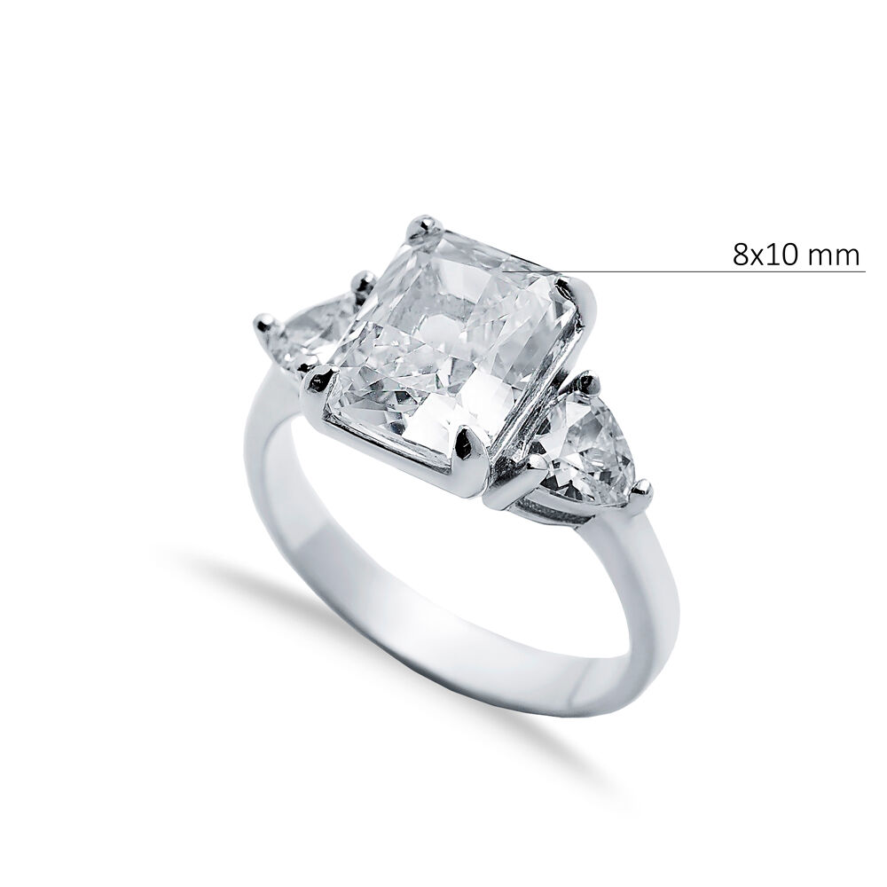 White CZ Stone Baguette Design Cluster Zircon Ring Jewelry