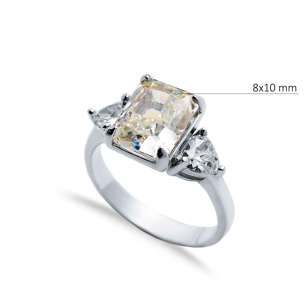 Off White CZ Stone Baguette Design Cluster Zircon Ring Jewelry