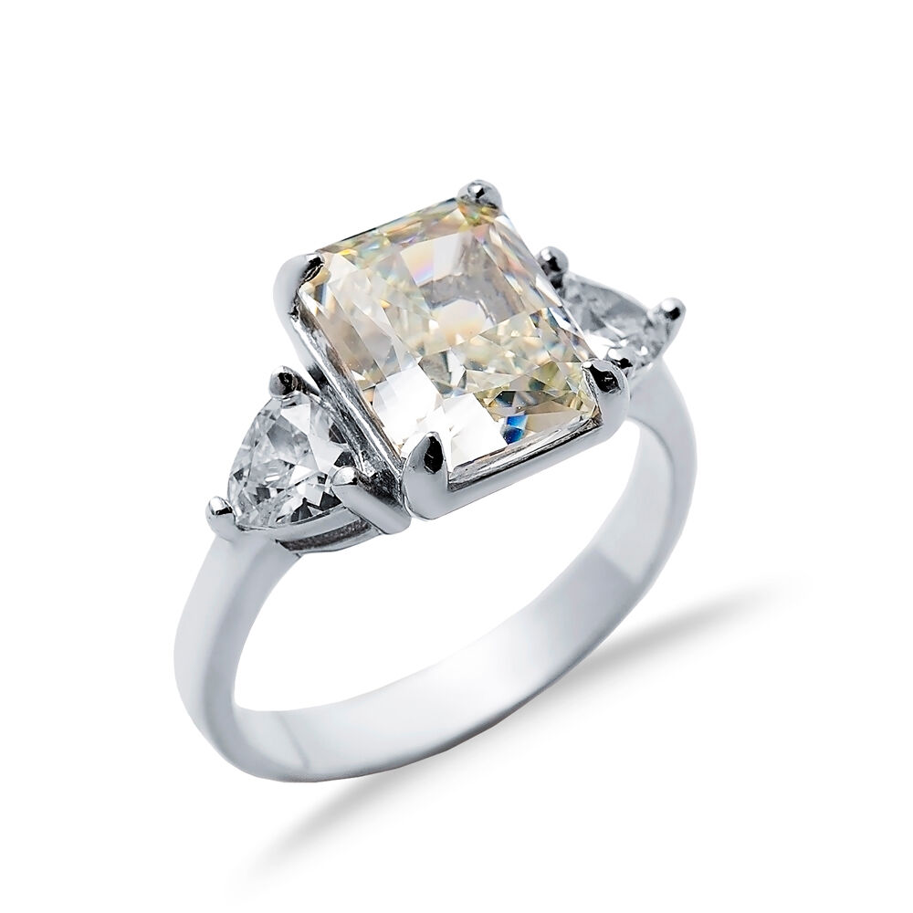 Off White CZ Stone Baguette Design Cluster Zircon Ring Jewelry