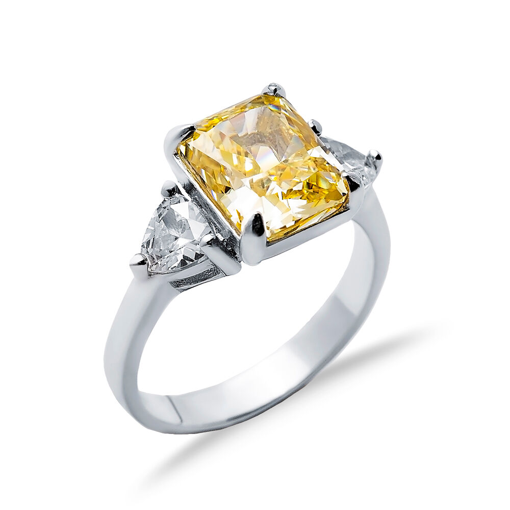 Citrine CZ Stone Baguette Design Cluster Zircon Ring Jewelry