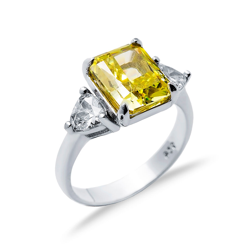 Baguette Design Citrine CZ Stone Cluster Zircon Ring Jewellery