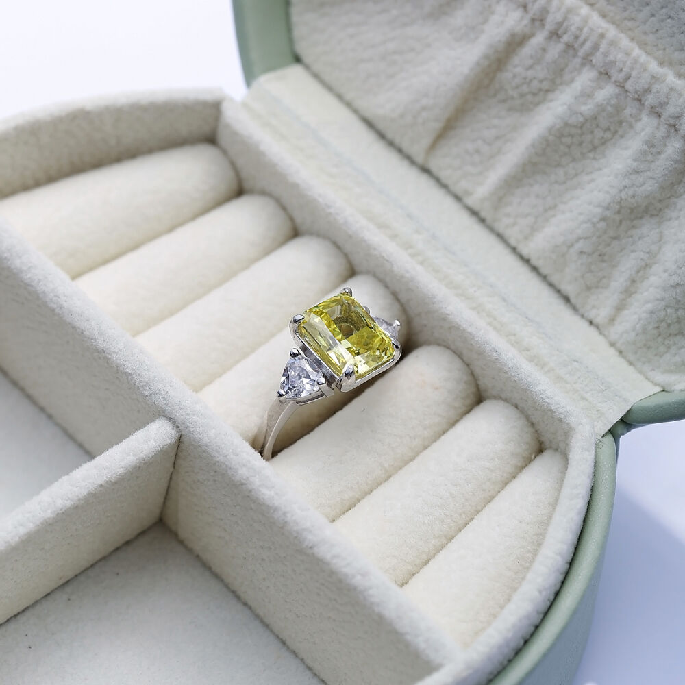 Baguette Design Citrine CZ Stone Cluster Zircon Ring Jewellery