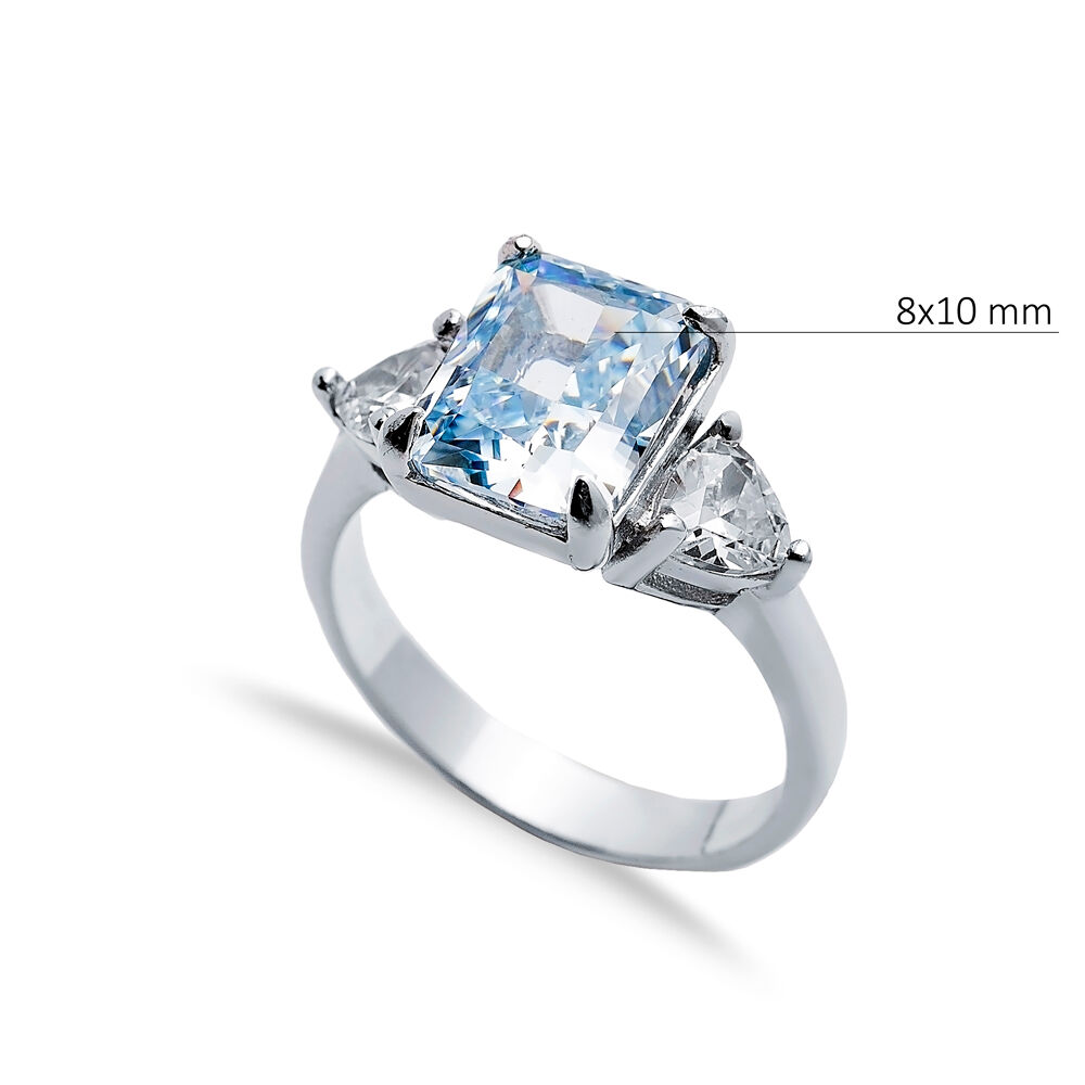 Aquamarine CZ Stone Baguette Design Cluster Zircon Ring Jewellery