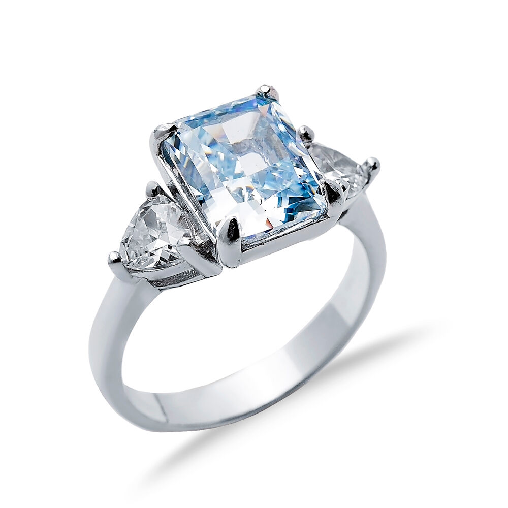 Aquamarine CZ Stone Baguette Design Cluster Zircon Ring Jewellery