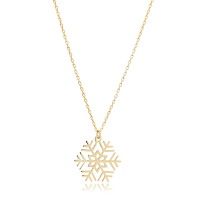 Snowflake Design Plain Sterling Silver Pendant Necklace