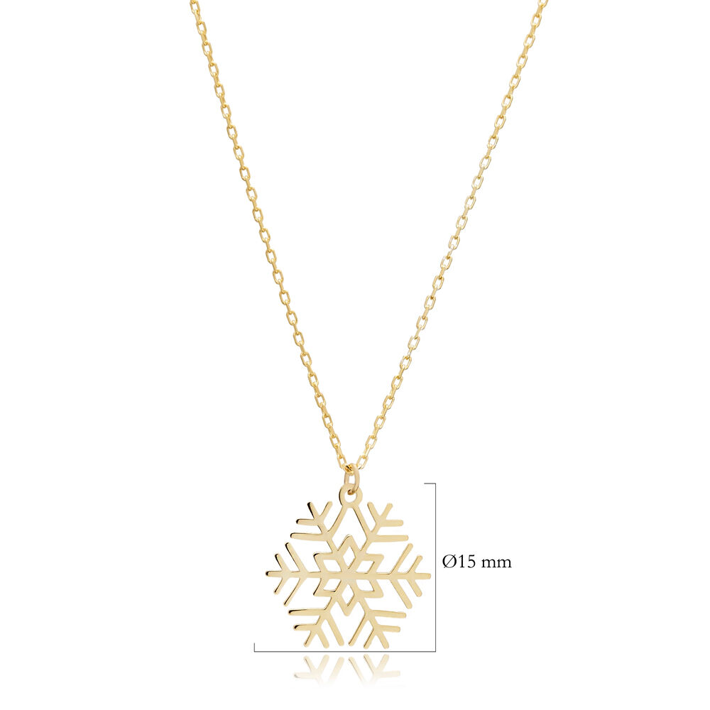 Snowflake Design Plain Sterling Silver Pendant Necklace