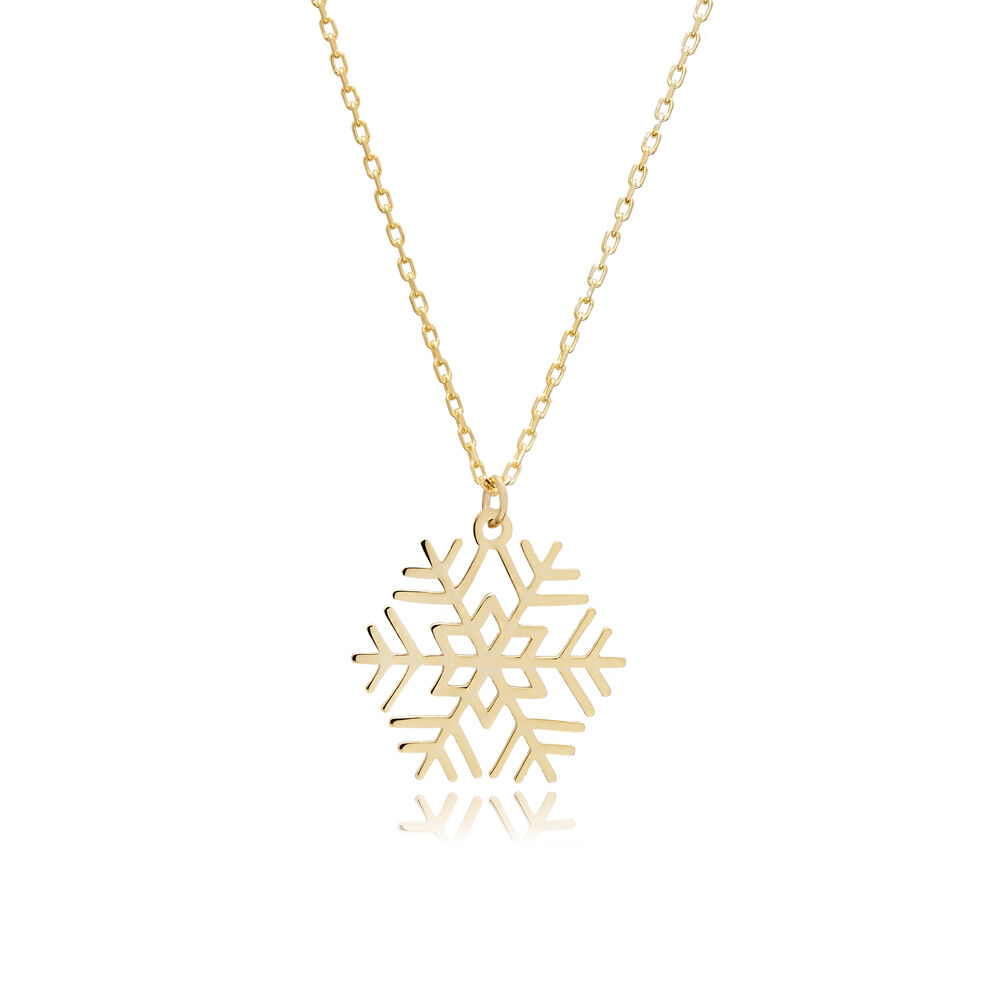 Snowflake Design Plain Sterling Silver Pendant Necklace