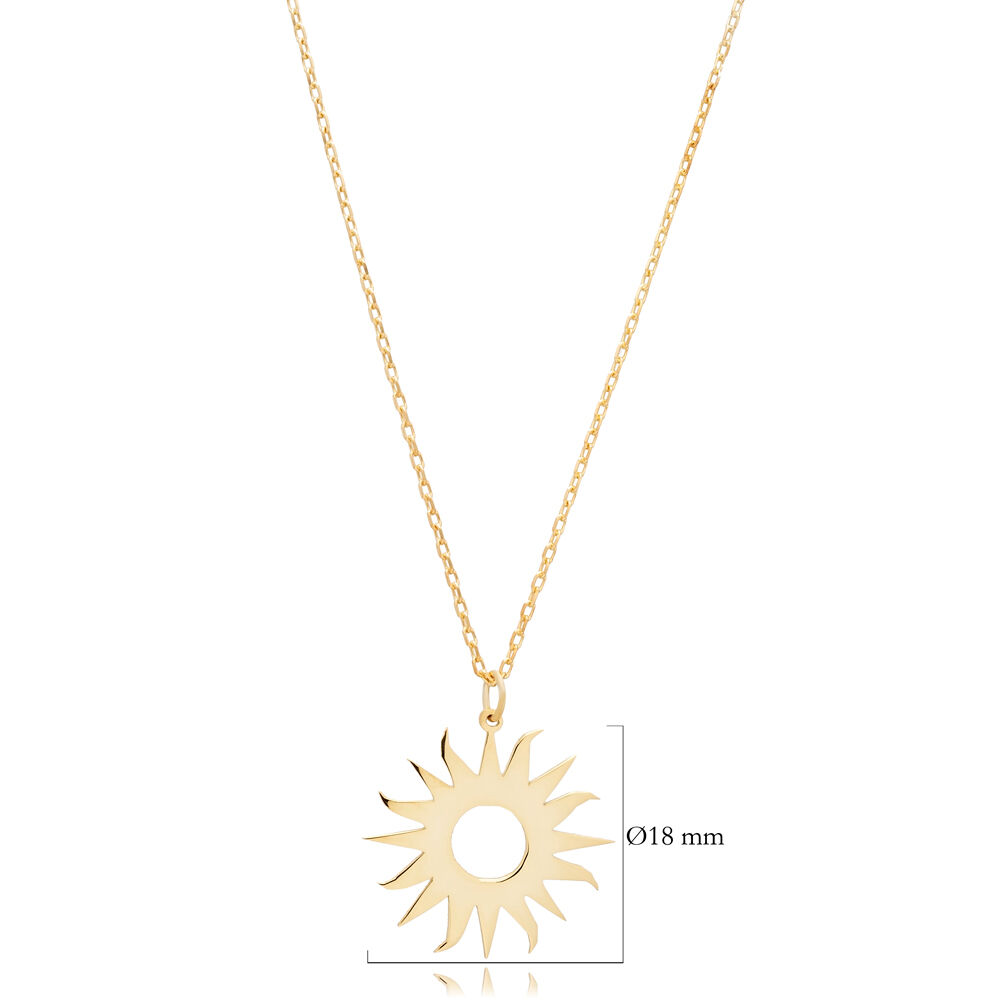 Sun Design Plain 925 Sterling Silver Pendant Necklace