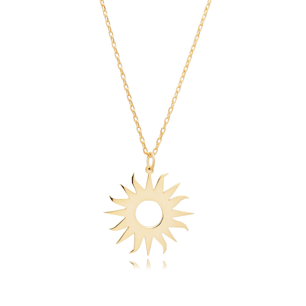 Sun Design Plain 925 Sterling Silver Pendant Necklace