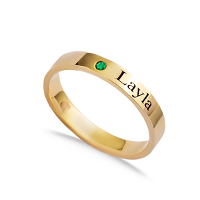 Personalized Name Ring Single Emerald CZ Stone Silver