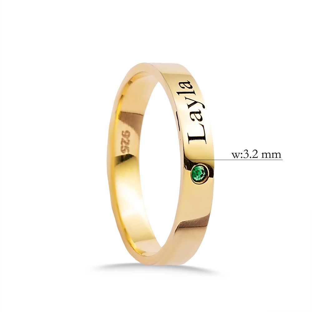 Personalized Name Ring Single Emerald CZ Stone Silver