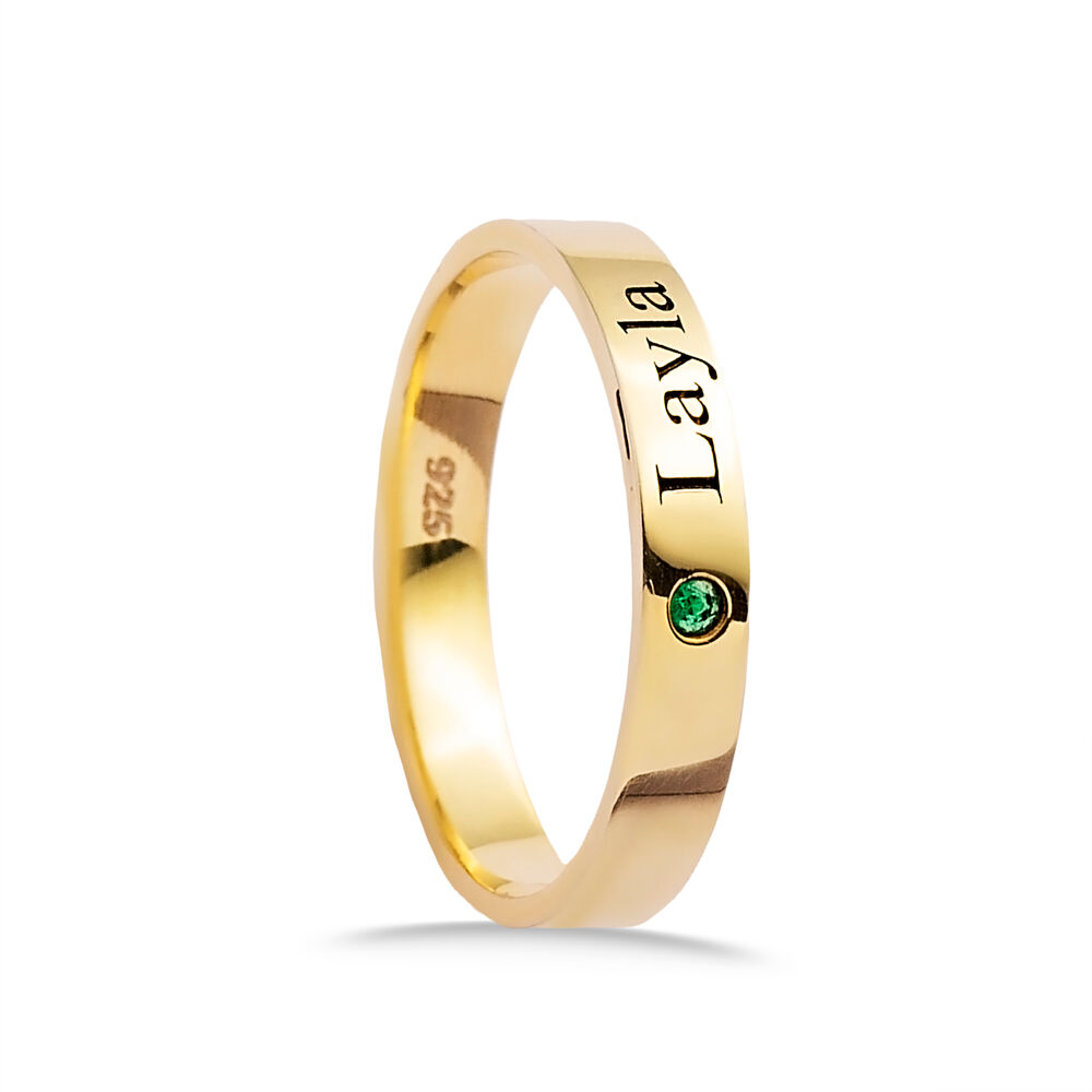 Personalized Name Ring Single Emerald CZ Stone Silver