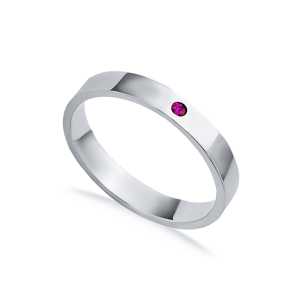 Simple Plain Ring with Tiny Ruby CZ Stone Silver Jewelry